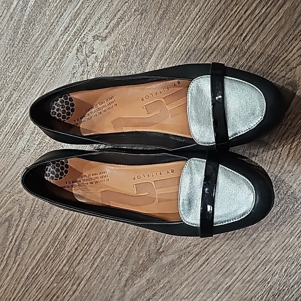 FitFlop FF2 Black Metallic Slip On Loafer Shoes 39 (8/8.5 US)